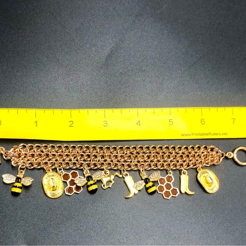 Gold Charm Bracelet with Bee and Honeycomb Accents
